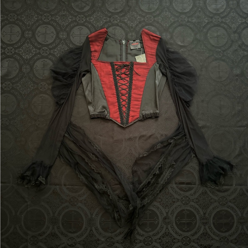 vintage raven red mesh corset vampy goth top